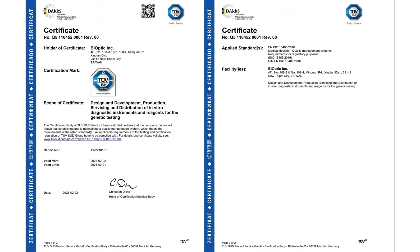 BiOptic has received ISO13485 certification from TÜV Rheinland - BiOptic